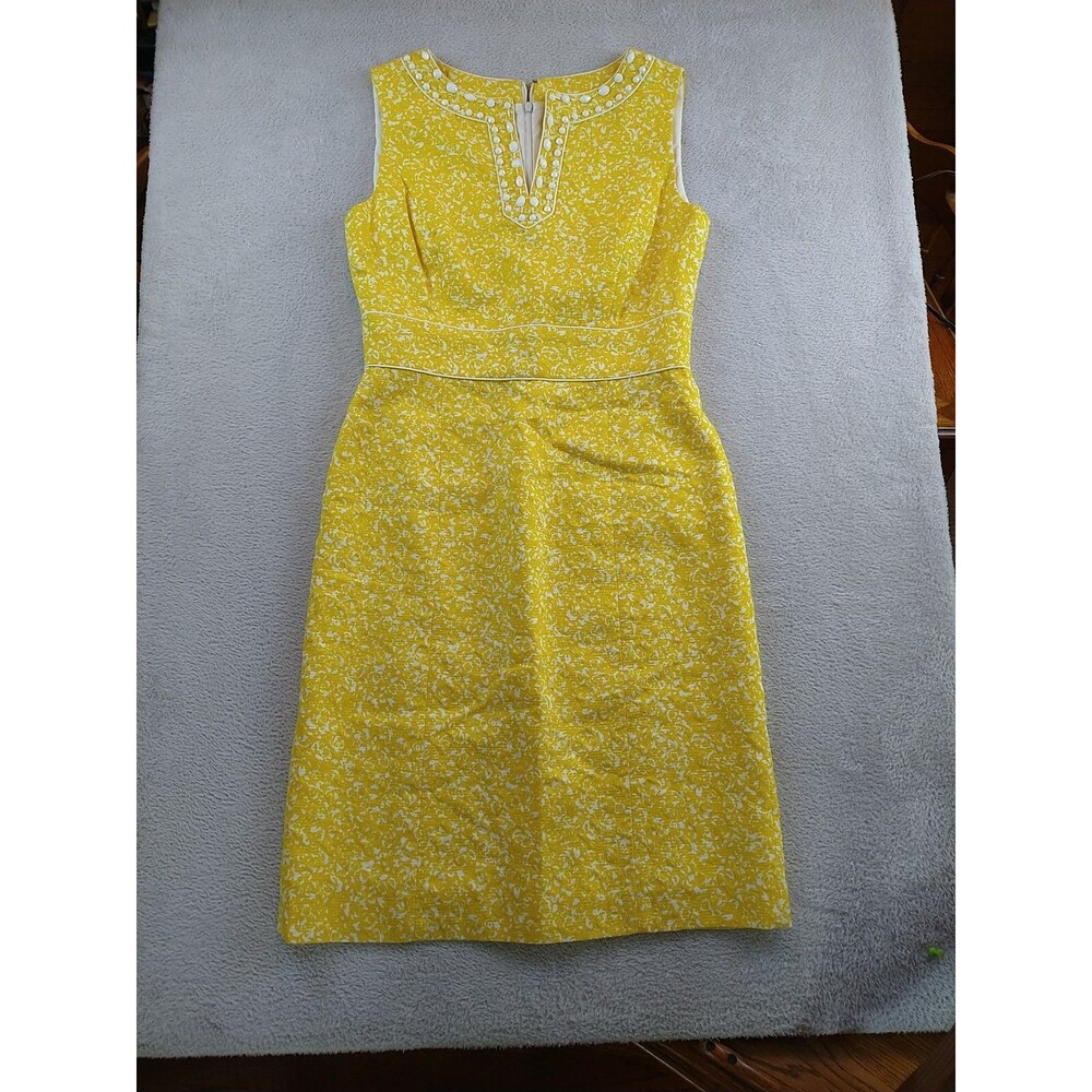 Tahari Arthur Levine Sheath Dress Women's 6 Sleeveless Yellow Lined Midi Career